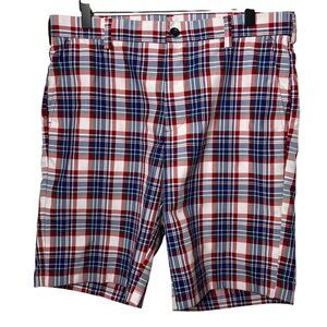 Izod Shorts Mens Size 33 Golf Chinos Red Blue Plaid Summer Casual Preppy Active